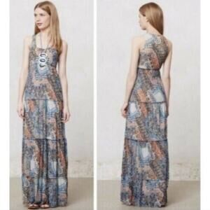 Anthropologie Weston Wear Solene Maxi Dress Women's Size XS Blue Orange Tiered